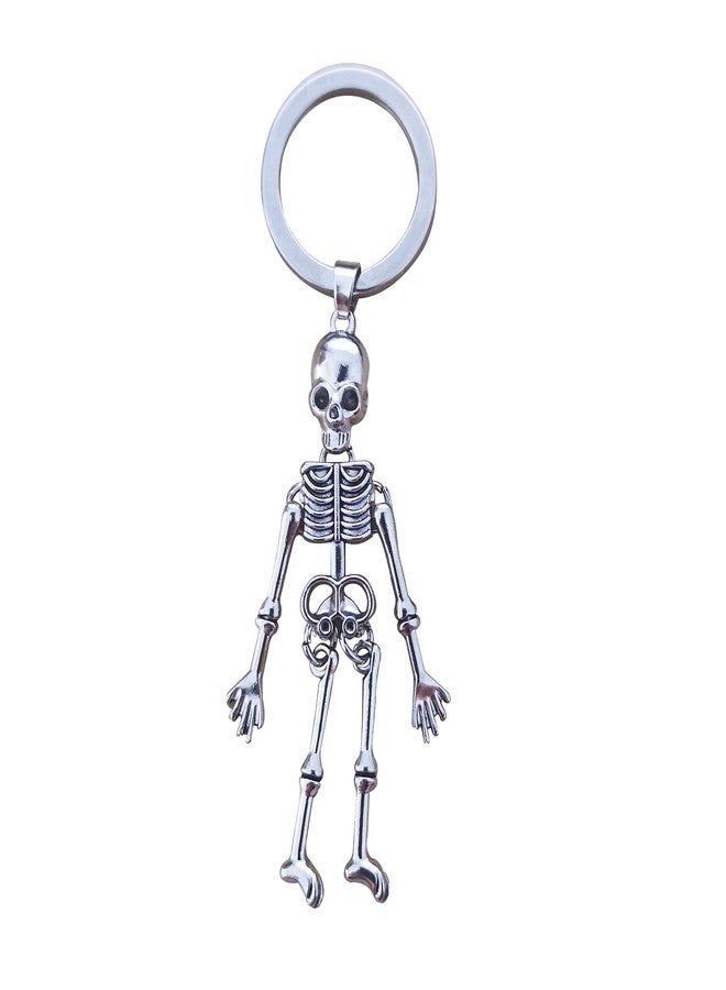Meimimix Gothic Skull Skeleton Charm Keychain for Men and Women Halloween Gifts (Silver) - Image 1